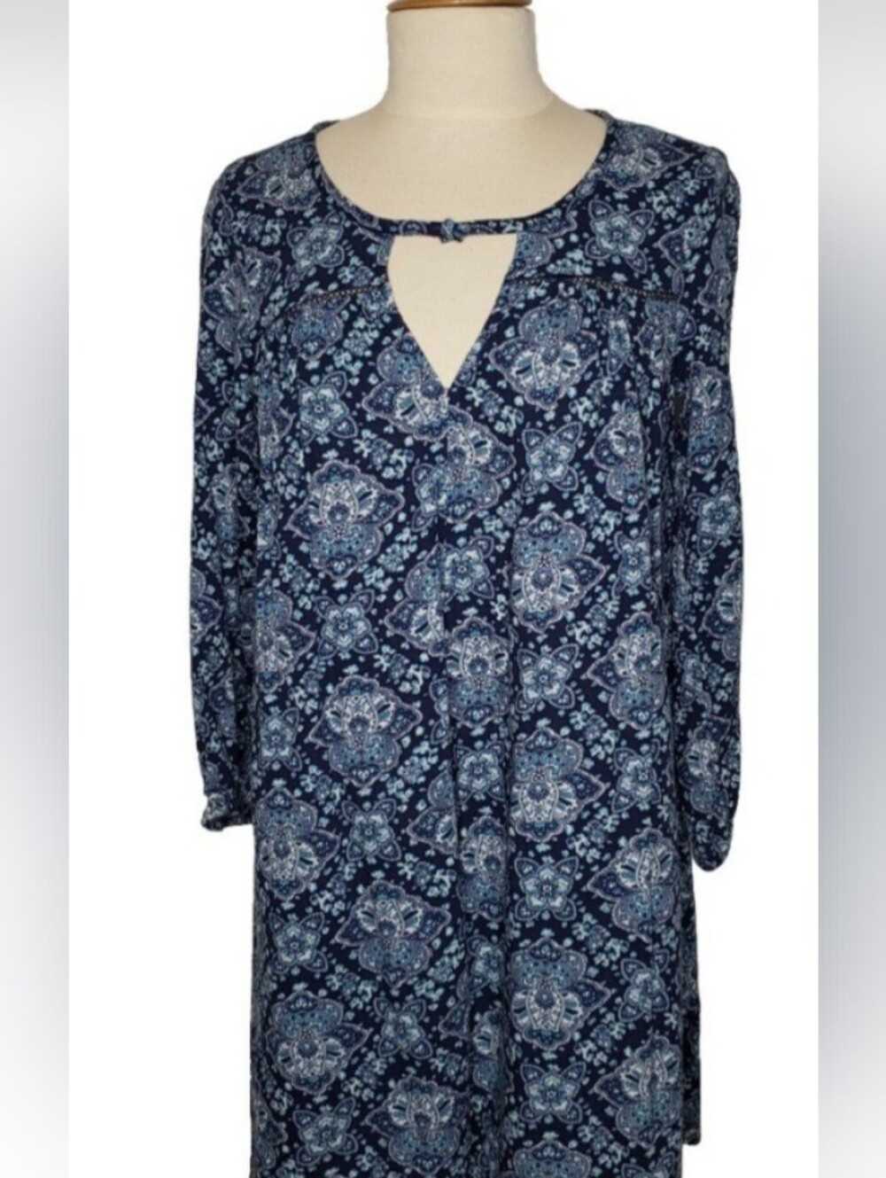 American Eagle Outfitters Paisley Blue Printed Long-Sleeve Boho Dress.NWT Size S